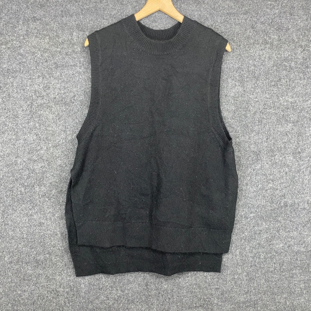 HM Black Wool Blend Crew Neck Sleeveless Sweater Vest High Low Hem Small
